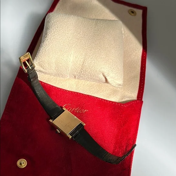 Cartier Tank Gold and Black Watch - Blue Face - Picture 12 of 13